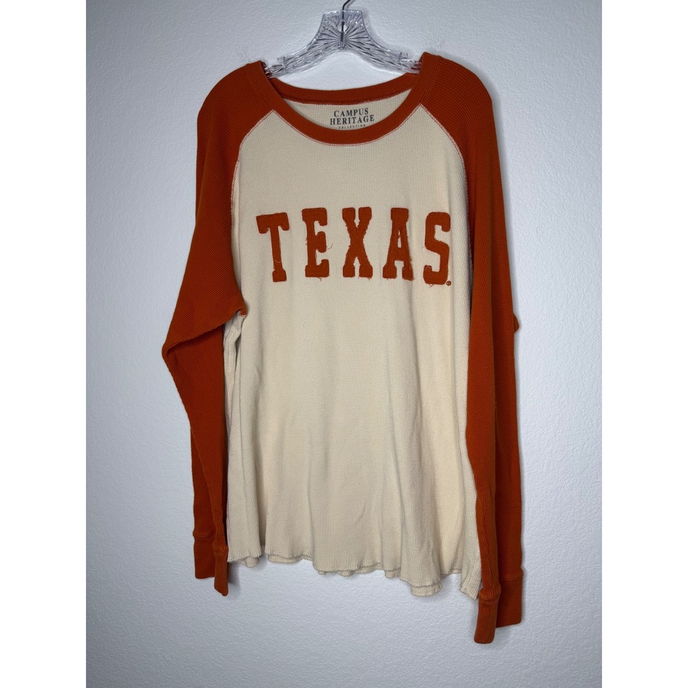 Campus‎ Heritage Texas Longhorns Thermal Raglan Shirt XL Burnt Orange Cream Mens
